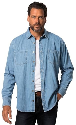 JP 1880 Herren große Größen Übergrößen Menswear L-8XL Jeanshemd, Langarm, Kentkragen, Modern Fit, bis 8 XL Light Blue 3XL 822885901-3XL
