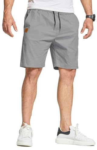 JustSun Kurze Hosen Herren Shorts Sommer Chino Stretch Baumwolle Freizeithose Kurze Jogginghose Sporthose Sport Elastische Taille mit Taschen Grau M