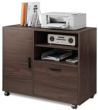 Büro-Aktenschränke Seitlicher Aktenschrank aus Holz mit 1 Schublade, Druckerständer mit Aufbewahrungstür und Regalen, großer mobiler Aktenschrank for das Heimbüro Aktenschränke für das Home Office