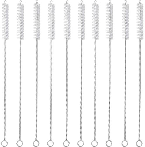 10 Drinking Straw Cleaning Brush LONG - Bristle Cleaner for Stainless Steel Drink Straws Heavy Duty Brushes For Washing Glass Silicone Metal Straws Tea Pot Spout Mini Micro Bottle