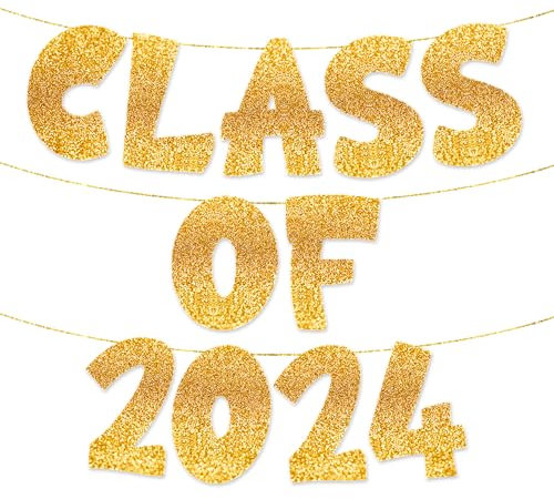 TOYVENTURES Goldenes Dekorationsset zum Schulabschluss – Congrats Grad Banner, Klasse 2024 Hintergrund, Partyzubehör für High School & College Feiern Abschluss PHD (vorbespannt, kein DIY erforderlich