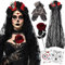Ycaaeo Halloween Kopfschmuck 100CM Rosen Tag Der Toten Haarreif mit Spitzenhandschuhe und Gesicht Tattoos,Mexikanische Stirnband Rosen,Tag Der Toten Haarrei für Frauen Damen Kostüm Accessoires