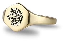 14k Gold Wolff Siegelring - Gravierte Wolf Ring - Sechseck Geformt Ring - Tribal Tattoo Ring - Unisex Ring
