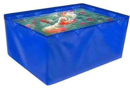 Flexible Teichfolien, 450 g/m² PVC-Plane für Salzwasserfische und Koiteiche, Befestigungsringe, temporärer Auffangbehälter – großes Fischbecken – ohne Rahmen (Farbe: Blau, Größe: 3,8 x 2,8 x