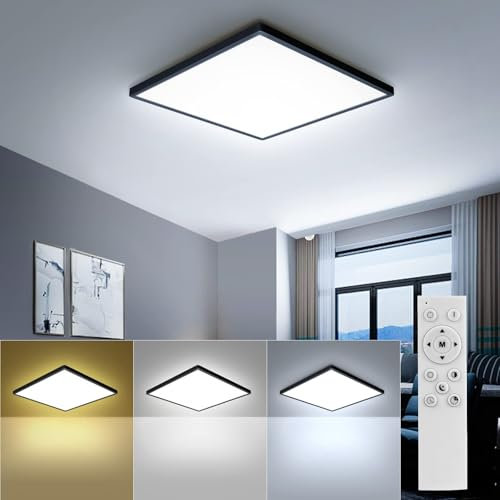 OTREN LED Deckenleuchte Dimmbar, Modern Deckenlampemit Flach mit Fernbedienung, Badezimmer Lampe für Wohnzimmer Schlafzimmer Kinderzimmer Küche Büro Flur, IP44, 30CM, Schwarz