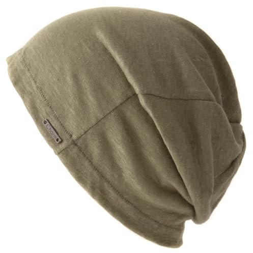CHARM Leinen Beanie Sommer Mütze - Damen Aus Japan Hut Strick Dünn Leichte Khaki