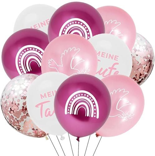 ALEGRE® Taufe Deko Luftballon Rosa,20 Stk Taufdeko Luftballons Taufe, Deko Taufe Mädchen Junge,Taube Regenbogen Muster Tauf Helium Ballon für Babyparty, Kommunion, Konfirmation, Babyshower Party Deko