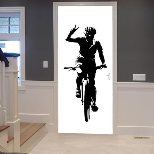 Sticker Porte Vélo Papier Peint Porte Noir Et Blanc 3D Stickers de Porte Trompe l'Oeil Autocollant de Décoration pour Porte Mural Salon Chambre Poster Porte 85x200 cm a8892