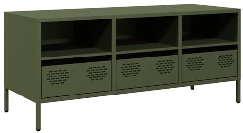 vidaXL Meuble TV Vert Olive 101,5x39x43,5 cm Acier laminé à Froid