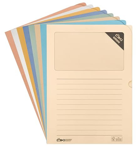 ÖKI Lot de 8 dossiers de fenêtre pastel en papier avec fenêtre - En matières premières renouvelables - 90 g/m² - Format A4 (220 mm x 310 mm)