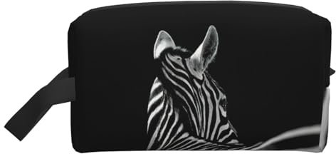 Trousse de toilette noire et blanche avec imprimé zèbre pour homme, trousse de toilette de voyage spacieuse pour femme, blanc, Taille unique