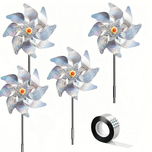 Lot de 5 décorations de jardin répulsif pour oiseaux, répulsif pour oiseaux et pigeons, moulin à vent réfléchissant éloigner les pigeons effrayer les oiseaux pour jardin, balcon, ferme, verger