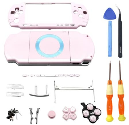 Hzxkqmil Kit de Repuesto de Carcasa Cubierta de Cáscara Completa + Juego de Tornillos y Botones para Sony PSP 2000 PSP2000 Consola (Rosa)
