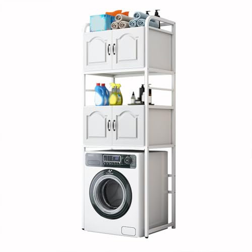 SPXMQSS Over Toilet Storage, Over Washing Machine Storage Cupboard, Freestanding Bathroom Space Saver with Door and Open Compartments, for Bathroom Laundry Room Balcony,70x50x206cm A