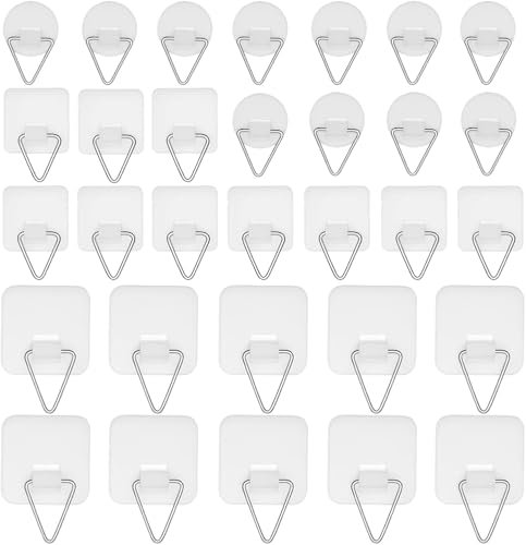 Zhenghebuy Self-Adhesive Picture Hooks,30 Pcs Invisible Plate Hangers,Wall Hangers Plastic,Multi-Purpose Display Hanger for Art Decoration