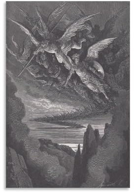 LZTEN 1870 Gustave Dore, Kunstdruck The Fallen Angels On The Wing Dore, Wandkunstdruck, Poster, Leinwand, Wandkunst, Ölgemälde, Deko, ungerahmt, 60 x 90 cm