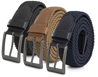 Redbridge Elastischer Flechtgürtel mit Metallschließe – Flexibler Stoffgürtel im 3er-Set Schwarz/Braun/Blau 105
