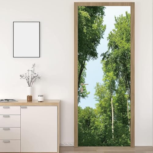Stickers Porte Forêt Sticker Porte Trompe l'oeil Tropical Papier Peint Auto Adhésif, PVC Imperméable Poster Autocollants pour Salon Cuisine Chambre Salle de Bain 77 x 200 cm E520