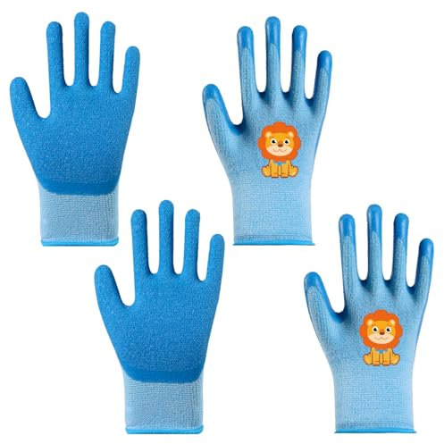 Toyhood 2 Paar Kinder Gartenhandschuhe für 5-9 Jahre, Kinder Sicherheit Arbeitshandschuhe Gummihandschuhe Rutschfeste Beschichtete Schutzhandschuhe für Jungen Mädchen Hof Angeln Camping (Blau)