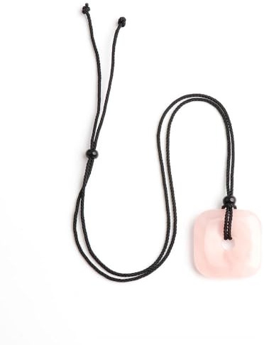 Collana Con Pietra,Collana Con Catena Regolabile In Pietra Preziosa Naturale, Fibbia Quadrata Da 30 Mm, Gioiello Energetico Per Uomo E Donna, Quarzo Rosa