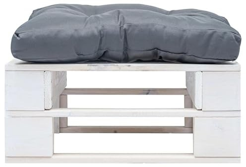 Eleganz Gartenhocker aus Paletten mit Kissen in Grau, Holz & Weiß – Langlebige Outdoor-Ottomane für Garten, Terrasse und Balkon – Bequeme Sitzgelegenheit mit Wohlfühlfaktor