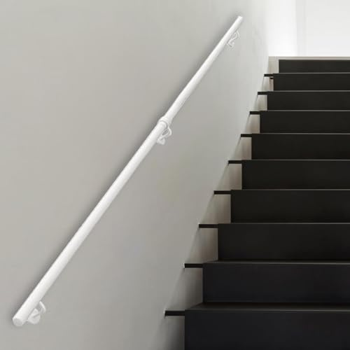 Lanmmraifc Corrimano per Scale da 1, 2, 3, 4, 5, 6 Metri, corrimano per Scale in Metallo Bianco, ringhiera, Tubo Tondo, Barra di Sicurezza Antiscivolo per Interni ed Esterni(360cm)