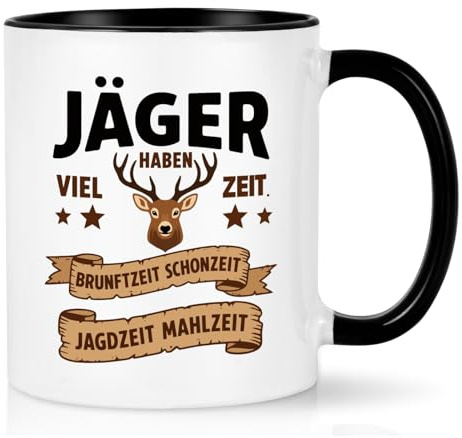 Joymaking Kaffeetasse Geschenke für Jäger Männer Jagd Tasse mit Spruch - Jäger Haben Viel Zeit - Jagd Geschenke Lustige Kaffeetassen Geburtstag Weihnachten Geschenk, 320ml Schwarz