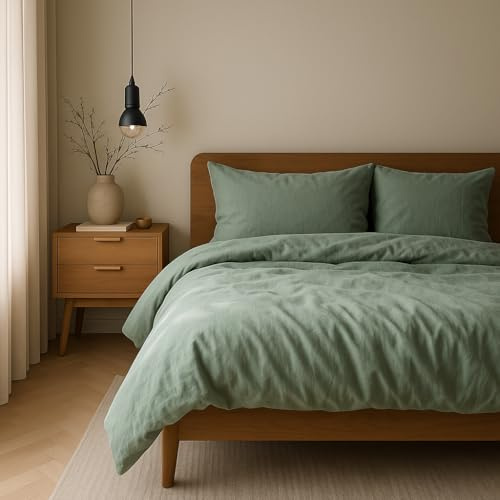 VEL VET HOME Bettwäsche 140x200 Baumwolle Bettbezug 140x200 cm mit Kissenbezug 80x80 cm Hohe Qualität Bettwäsche-Set mit Reißverschluss 100% Baumwolle Made in EU Olive