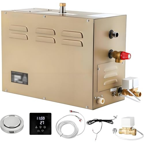 COAKUE Kit generador de Ducha de Vapor de 3 kW para habitación de 2 m³, 35-55 °C, 30 min a 12 h con Drenaje automático para bañera, Sauna, SPA y baño doméstico. 12kW
