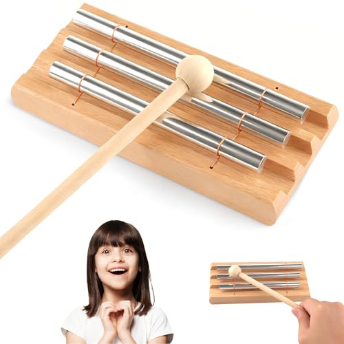 klangstab, 3-Ton Klangstab Energy Chime, Klangstab mit Holzschlägel | Chime Glockenspiel, Aluminium Klangstäbe Percussion Instrument, ideal für Yoga, Meditation, Lehrer, Klangheilung