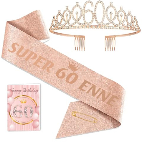 Toctax Fascia Corona Compleanno Personalizzata con Biglietto, Regali Gadget per 18 30 40 50 60 70 80 Anni, Idee Regalo e Decorazione per Donna