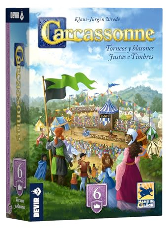 Devir Carcassonne: Turniere und Blasones – Erweiterung des klassischen Brettspiels, Strategie, Fliesenverlegung, Wettbewerb und Auszeichnungen für 2-6 Spieler (BGCARTBPS)