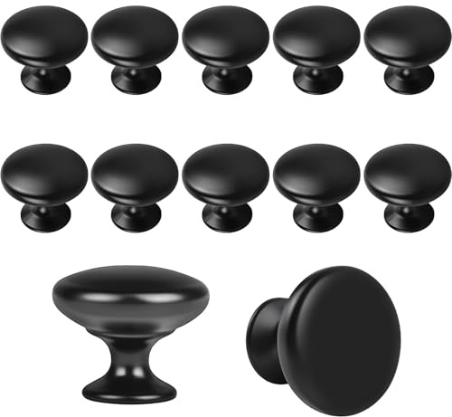 Arimsoa Lot de 12 boutons de placard ronds noirs de 30 mm pour armoires