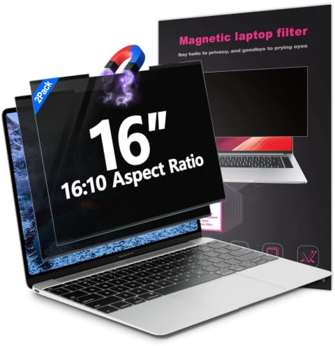 GUDTEKE 2Pack Magnetic 16 Inch Laptop Privacy Screen 16:10 Aspect Ratio, Removable Anti-Blue/Glare Protector Film, Anti Spy Desktop Security Private Filter 16in