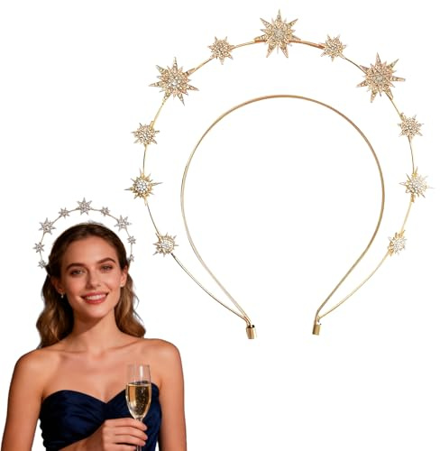 Haarreif Sterne,Sonne Mond Sterne Haarreif,Kostüm Damen Karneval Haarreifen,Lorbeerkranz mit Sternen,Star Tiara Party Accessoires Gold