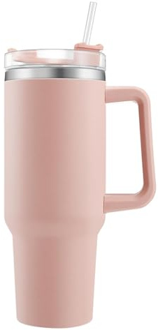 QinyOulhause Vaso Térmico 1,2 L / 40 oz con Asa y Pajita Taza Termo de Acero Inoxidable Doble Pared Travel Mug para Bebidas Calientes y Frías Coche Oficina Viaje Rosa