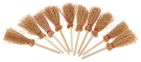 RNXRZANK Pack of 10 Miniature Wooden Brooms for 1/12 Scale Dollhouse Rooms