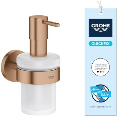 GROHE Start, klebbarer Seifenspender für das Bad, ohne Bohren (Füllmenge: 160ml, mit Halter, verdeckte Befestigung, inkl. Schrauben und Dübel, Kleber separat kaufen) warm Sunset, Bronze, 41195DL0