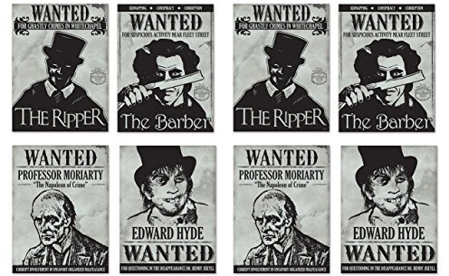 Beistle 52187 Sherlock Holmes Wanted Schild-Ausschnitte, 38,7 cm, 8 Stück, Papier, Schwarz/Grau