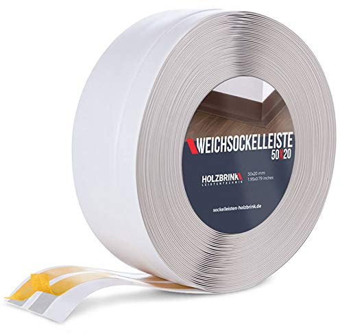HOLZBRINK Plinthe souple autoadhésive 50x20mm, 20 m | Plinthe PVC pour finition plan de travail, sous-meubles| Cornière PVC flexible | Couleur : gris cendré