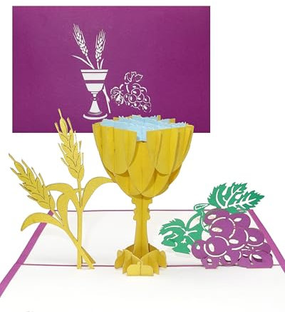 Carte pop-up 3D pour communion « calice & raisins » – Carte de confirmation ou de communion – Petit cadeau, cadeau d'argent & idées de cadeau pour première communion, confirmation