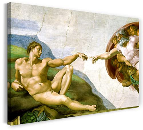 Printed Paintings Leinwand (60x40cm): Michelangelo - Die Erschaffung Adams Renaissance Malerei