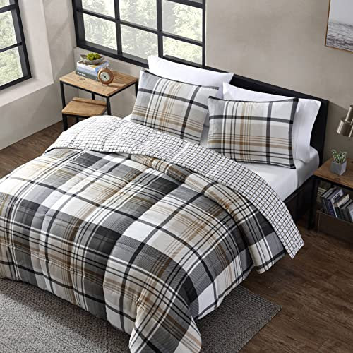 Eddie Bauer | Normandy-Kollektion | Bettwäsche-Set – weich und gemütlich, wendbar, Polyester, Grau, kariert, Twin