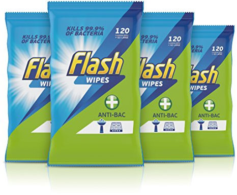 Flash Anti-bacterial Wipes, 480 Counts, Pack Of 4 x120