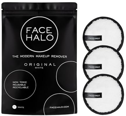 Face Halo Original Makeup Remover, Eco-Friendly, Reuseable, Vegan Friendly, White, Set of 3 (Pack of 1)