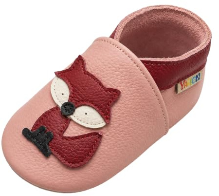 YALION Baby Junge Mädchen Weicher Leder Lauflernschuhe Krabbelschuhe | Babyhausschuhe mit Wildledersohlen, Lederpuschen Baby Hausschuhe für 0-3 Jahre, Komfort Rutschfest Elastische Knöchel