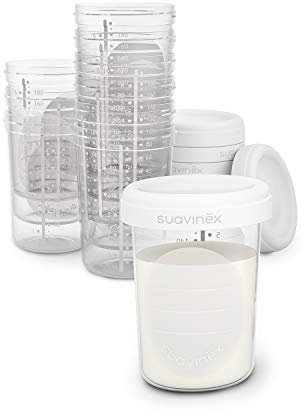 Suavinex, Tarritos Almacenaje Leche Materna. 10 unidades. Para Congelar y Transportar Leche Materna y Alimentos de Bebé. Sin BPA. Con tapa de Rosca Hermética Anti-Fuga