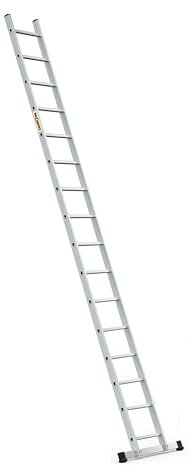 DRABEST PRO Serie Anlegeleiter Aluminium-Stufenleiter - 16 Stufen - mit Leiterhaken - Tragfähigkeit 150 kg - Anti-Rutsch-Füße, Leichtes Gewicht, korrosionsbeständig - EN131