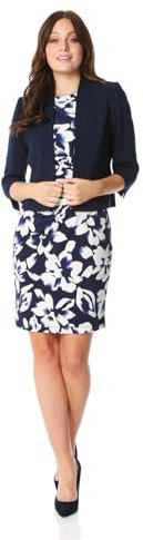 Roman Originals Bolero Jacket for Women UK Ladies Shrug Tailored Rochette Suit Blazer Formal Wedding Guests Crepe Crop Stretch Smart Cover Up Office Work Slim Edge to Edge - Navy Blue - Size 20