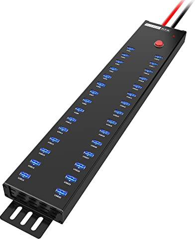 Sipolar Industrial USB 2.0 Hub 30 Ports with 300W Power Supply Wall Mountable Support Refurbishing and Brush, Batch Data Transfer